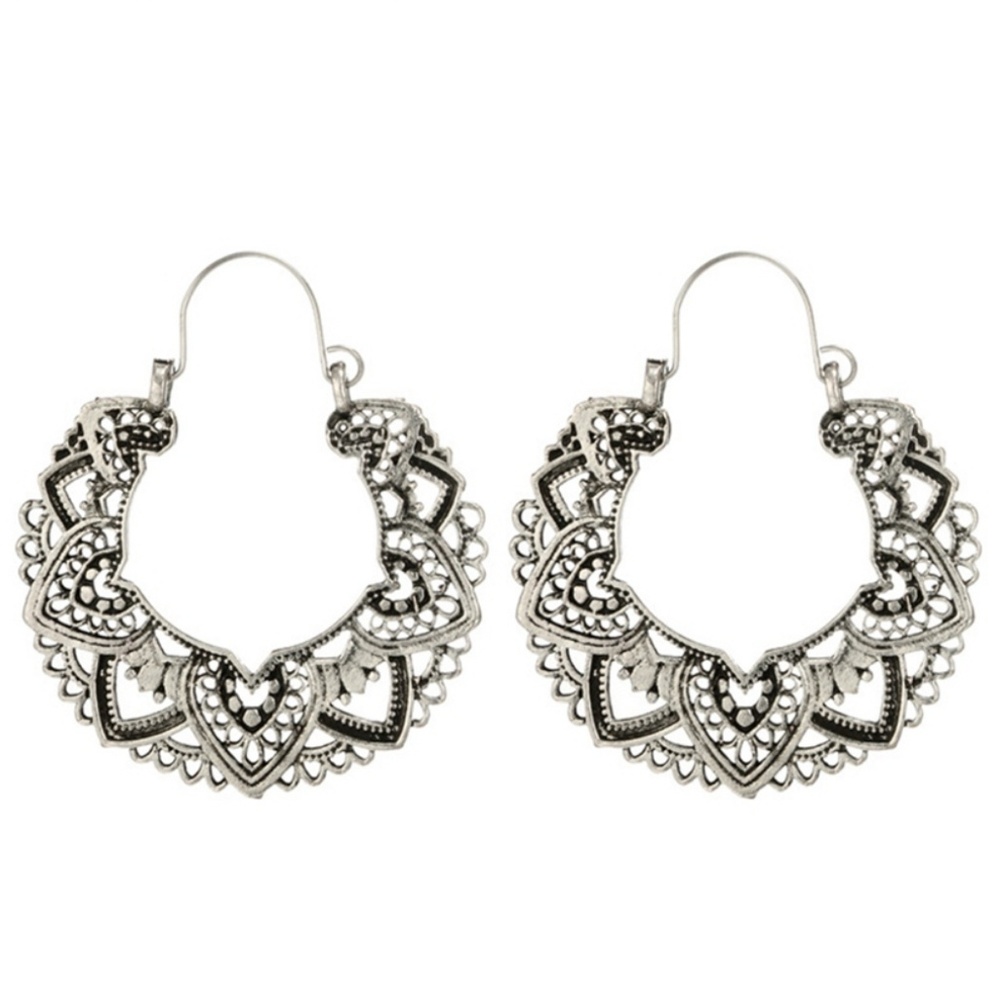 Tibatyan Gypsy Indian Round Boho Hoop Earrings - Picture 2 of 4